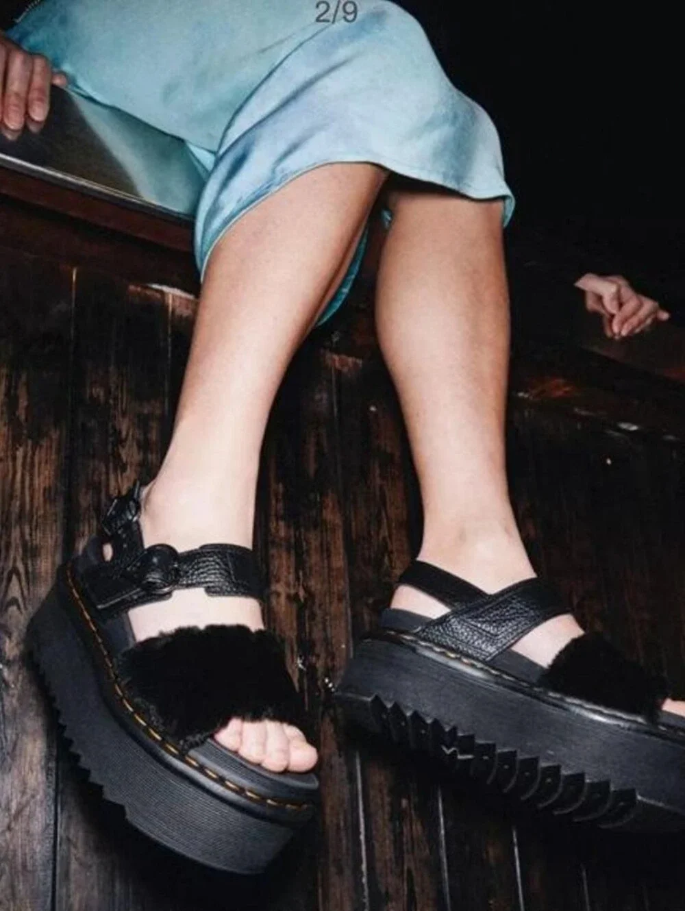 DR. MARTENS Platform Voss Fluffy Faux Fur Platform Sandals
